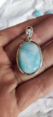 Larimar srebrni obesek ovalni (atlantidski kamen)