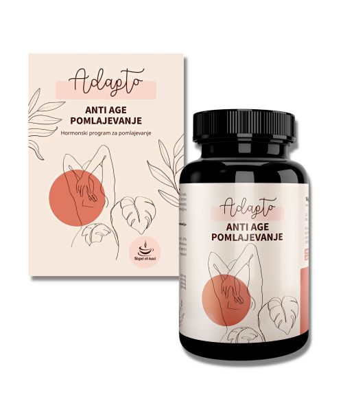 Hormonski program za pomlajevanje (poliadaptogenska mešanica s trans-resveratrolom Adapto anti age pomlajevanje + knjižica)