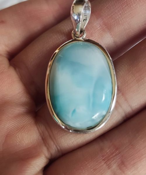 Larimar srebrni obesek ovalni (atlantidski kamen)